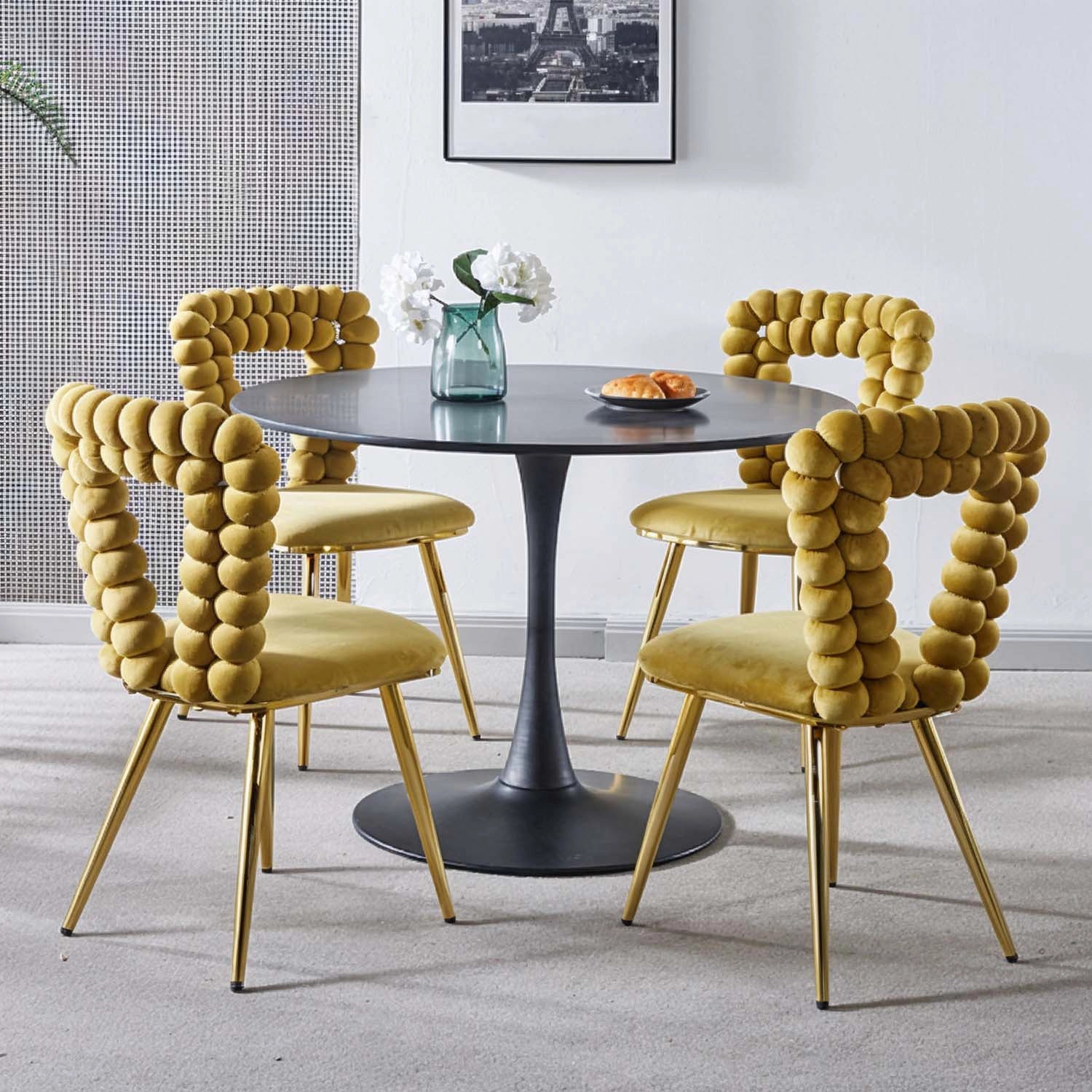Chairs Set Gold Velvet Dining Chairs Modern Yellow Velvet Bubble