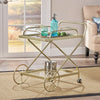 33 Inch Gold Bar Cart with Tempered Glass Shelves, 2 Big Vintage Front Wheels & Powder Coated Metal Frame