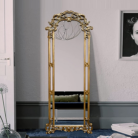 Retro Baroque Style Carved Wooden Floor Mirror - Full Length Mirror
