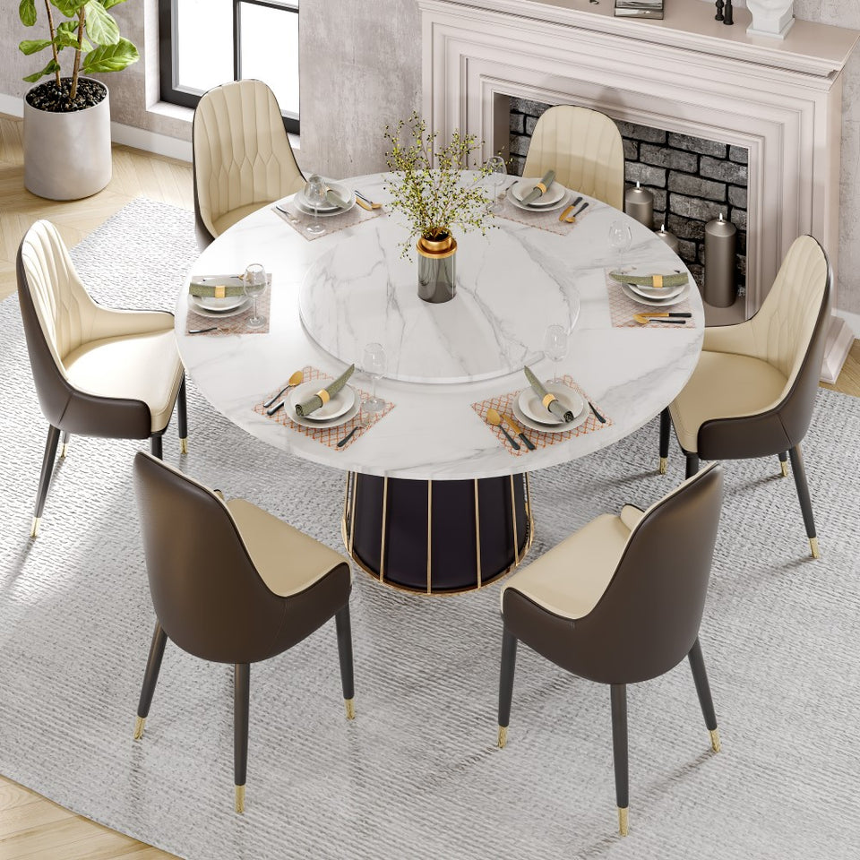 Elegant White Marble Dining Table with Turntable Base – CharmyDecor