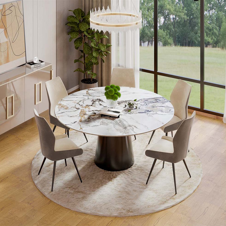 Modern 53" White Round Dining Table with Black Base – CharmyDecor