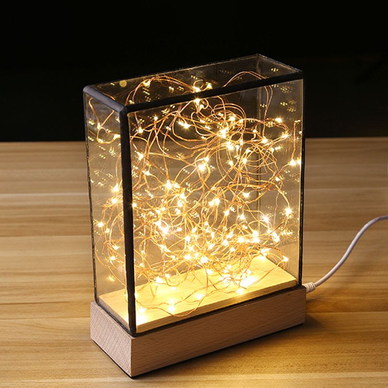 String Table Lights Wood Square Table with USB Chargeable LED String Lights – CharmyDecor