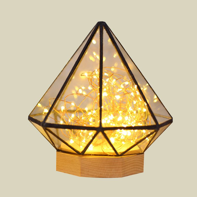 Diamond Glow String Lamp - Wood Base LED Table Light – CharmyDecor