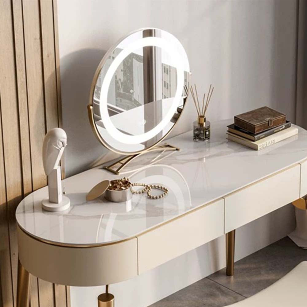 Minimalist Round Vanity Table with Lighted Mirror - CharmyDecor