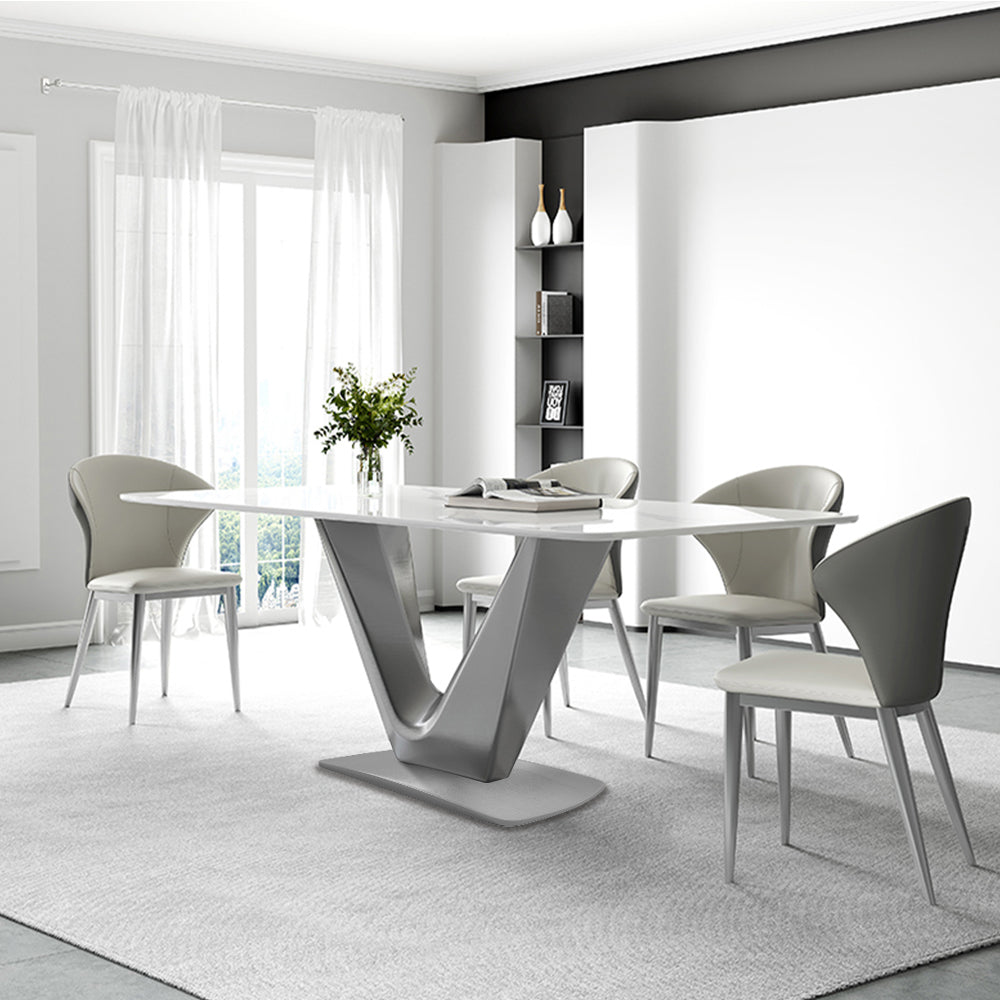 Rectangular Marble Dining Table with V-Shape Steel Base – CharmyDecor