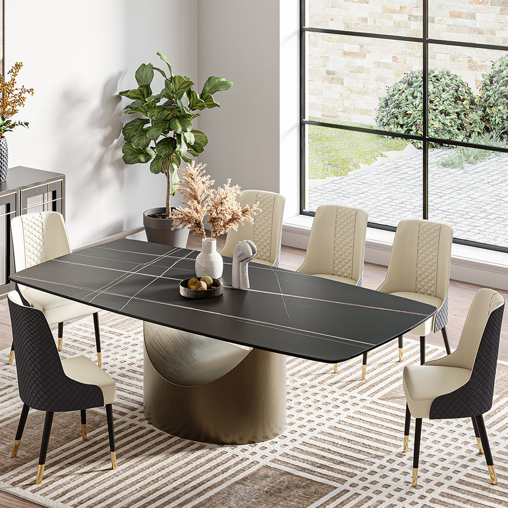 Rectangular Dining Table with Marble Top & U-Shaped Base – CharmyDecor