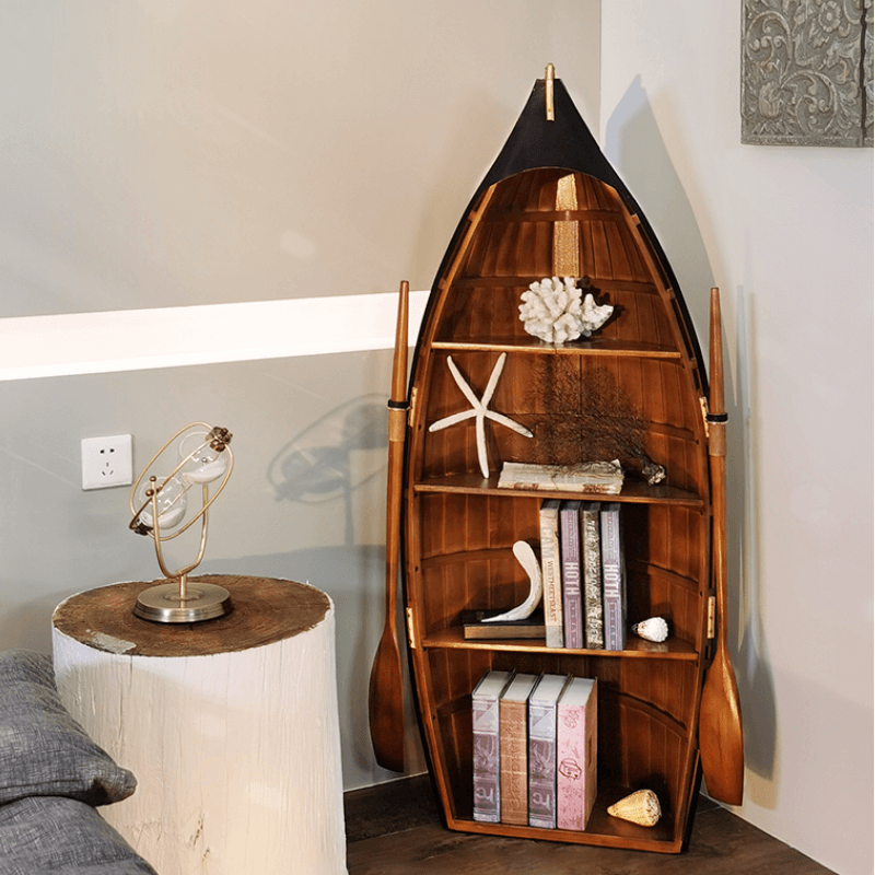 Boat Shaped Wooden Wine Rack and Bookshelf