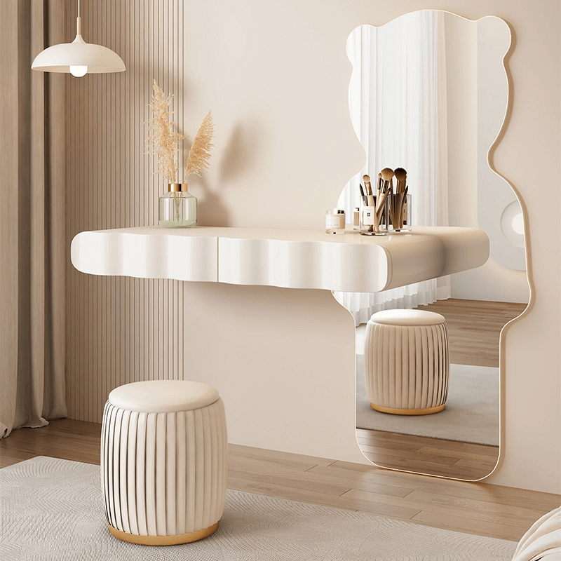 Holaki Modern Wall Mount Hair Desk Salon Station Barber Station Vanity Table  Set, Dressing Table with 3 Tier Shelf, 1 Cabinet and Two Enclosed Drawers,  White - Walmart.com