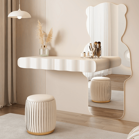 Arc-Shaped Floating Makeup Vanity - Wall-Mounted Dressing Table