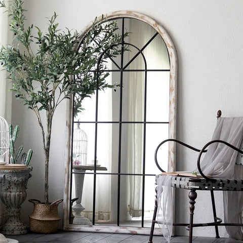 Arch Farmhouse Floor Mirror in Distressed White