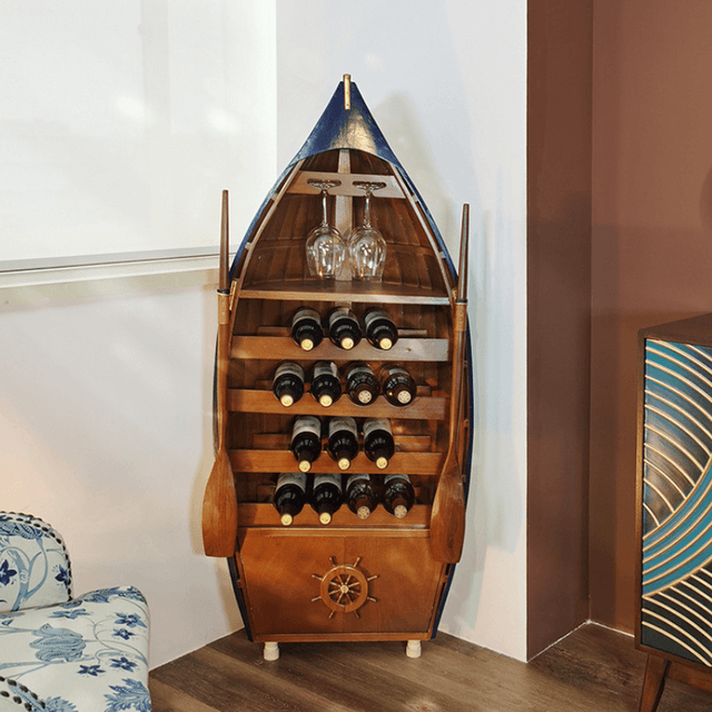 Boat Shaped Wooden Wine Rack & Bookcase Display Unit – CharmyDecor