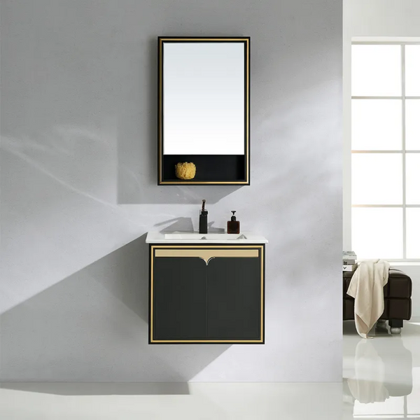 Black Corner Floating Bathroom Vanity- CharmyDecor