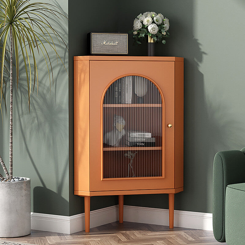 Intresting Looking Rounded Triangular Cupboard Modern 3‑Tier Triangle Corner Cabinet with Decorative Fluted Glass Doo ...