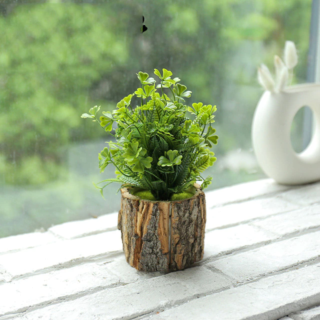 plant pots for bedroom Realistic Faux Plants in Wood Planter Pot