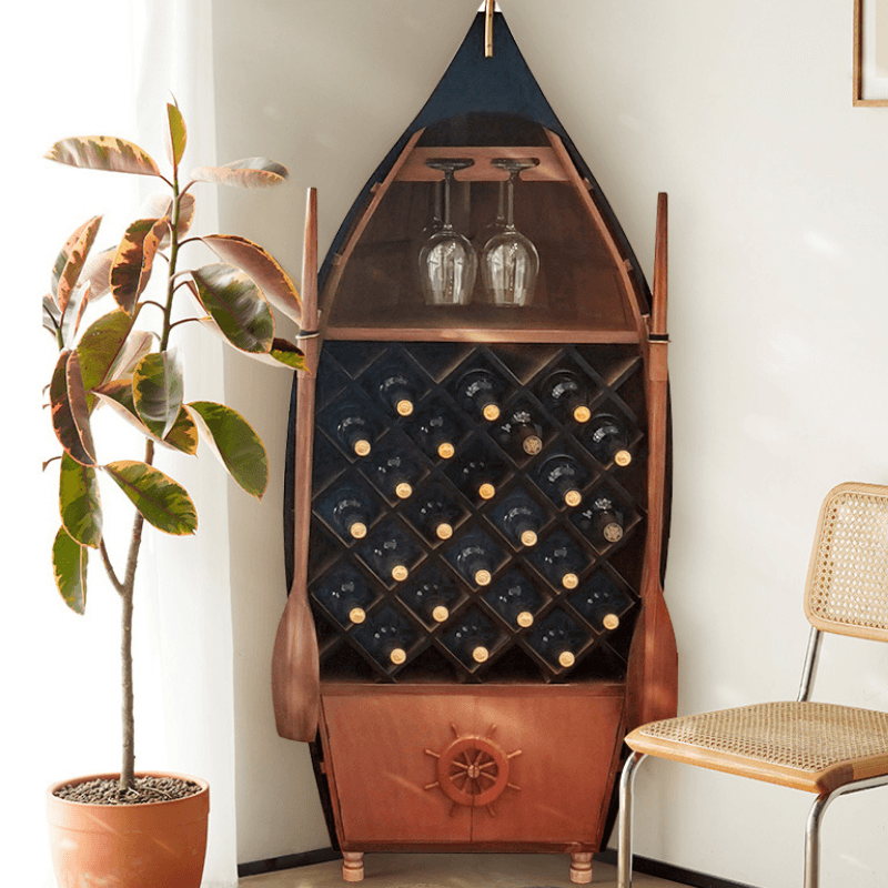 Boat Shaped Wooden Wine Rack and Bookshelf CharmyDecor 135 x 57cm CharmyDecor