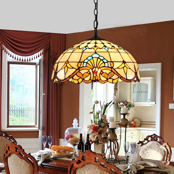 Vintage European style Stained Glass Pendant Light