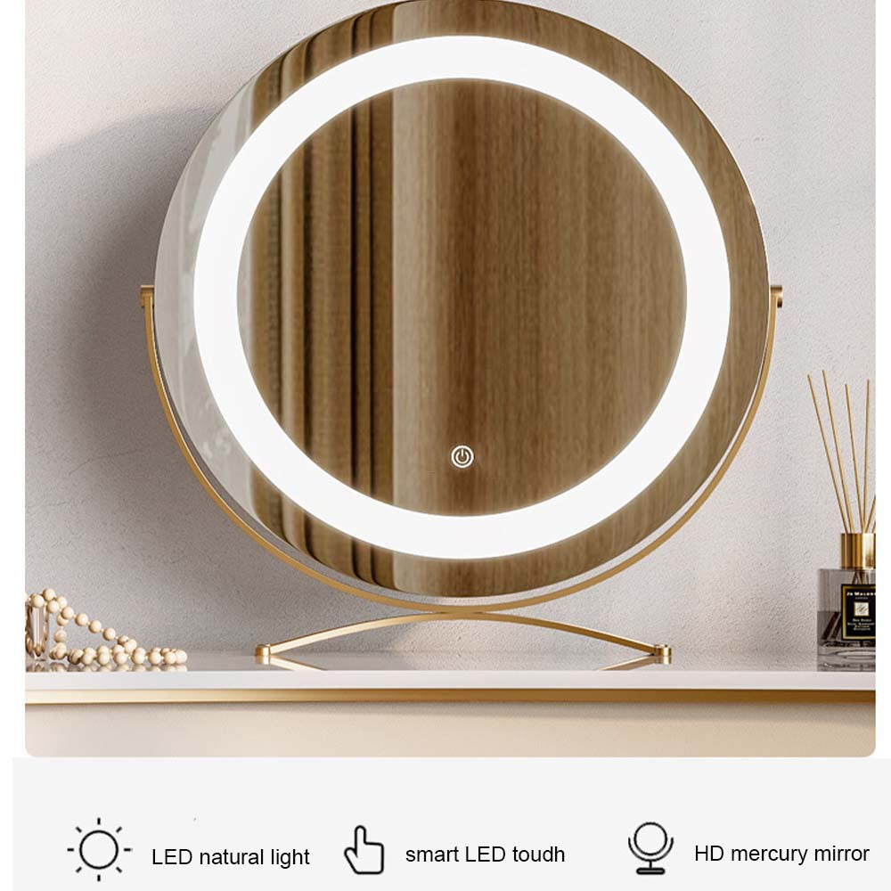 Minimalist Round Vanity Table with Lighted Mirror - CharmyDecor