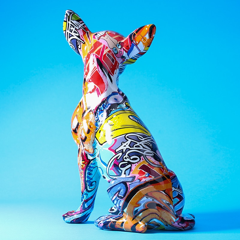 Creative Colorful Chihuahua Dog Figurines Modern Graffiti Art Home