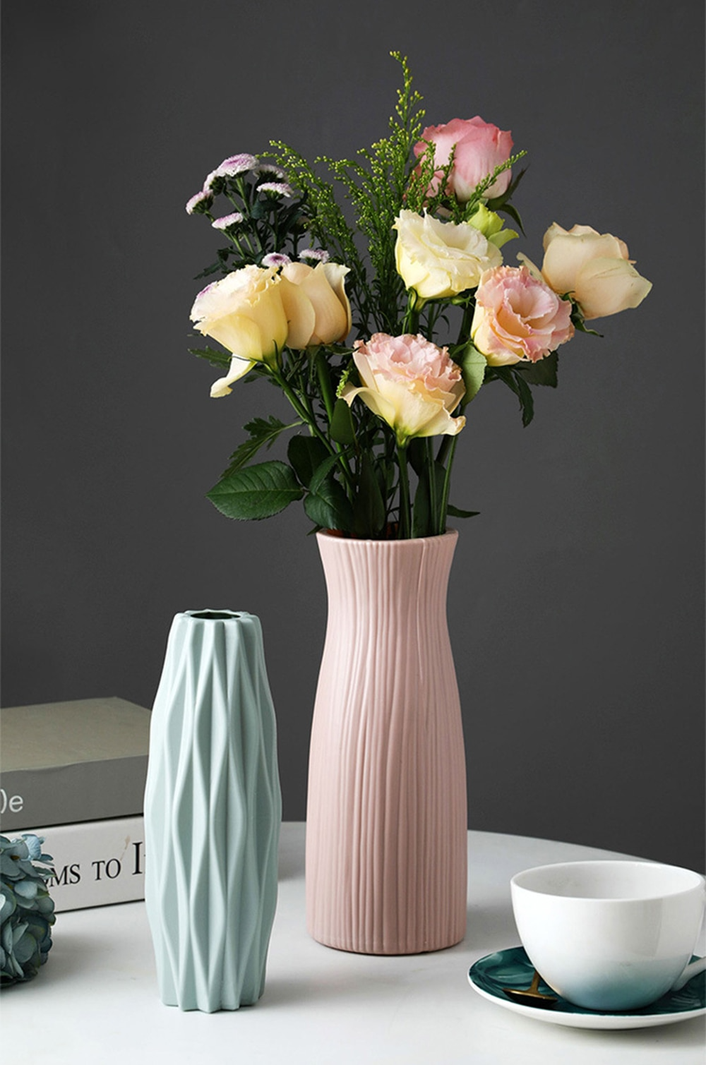 shatterproof flower plant pot vase Stylish Plastic Vase: Ceramic-Look Flower Pot Decor
