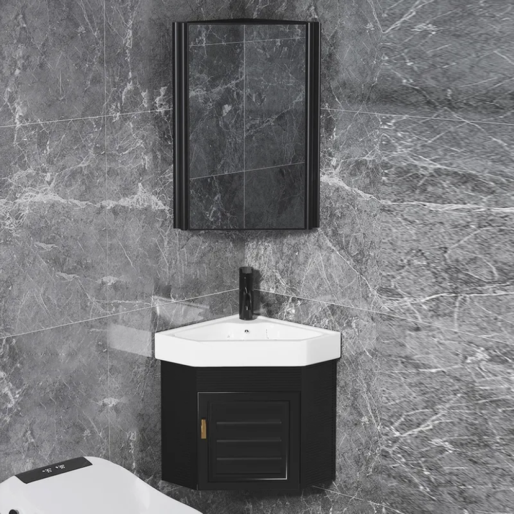Black Corner Floating Bathroom Vanity- CharmyDecor