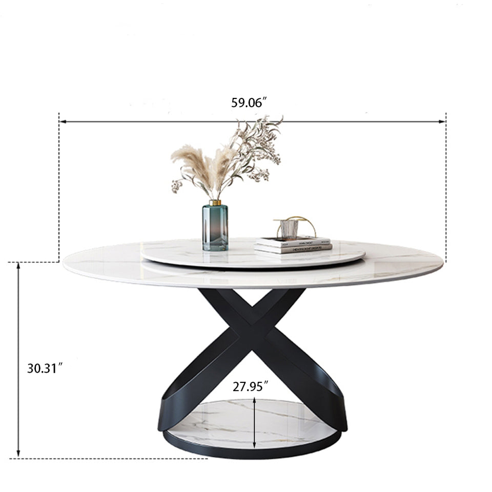 Elegant White Marble Dining Table with Black Steel Base – CharmyDecor