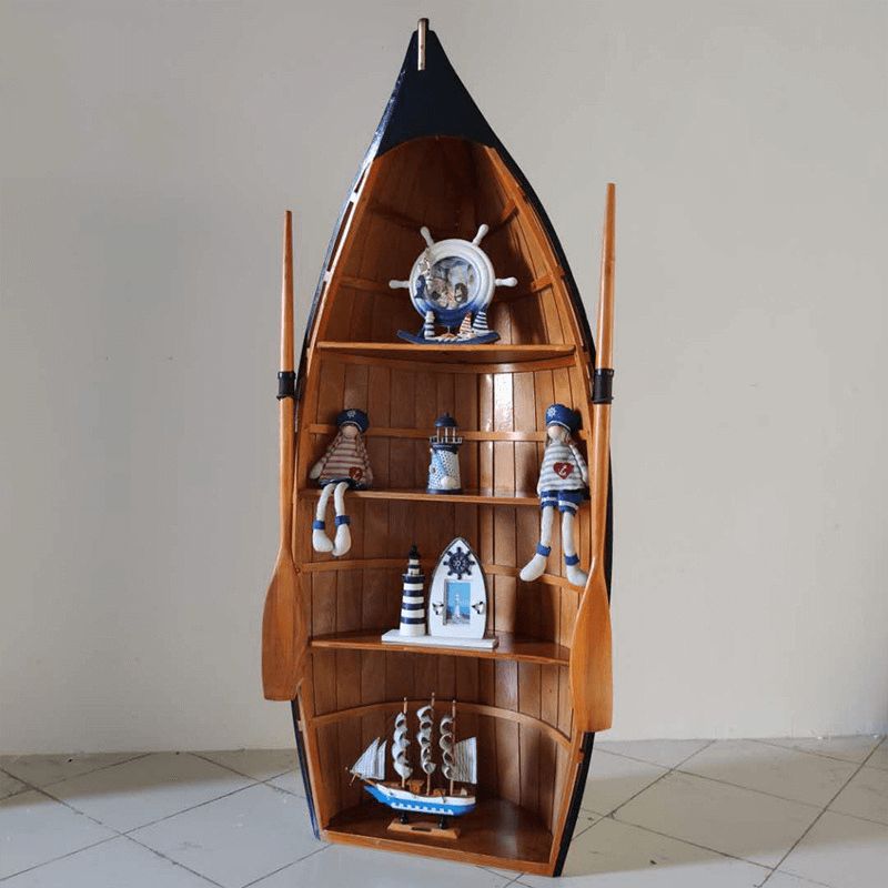 Boat Shaped Wooden Wine Rack and Bookshelf CharmyDecor 135 x 57cm CharmyDecor