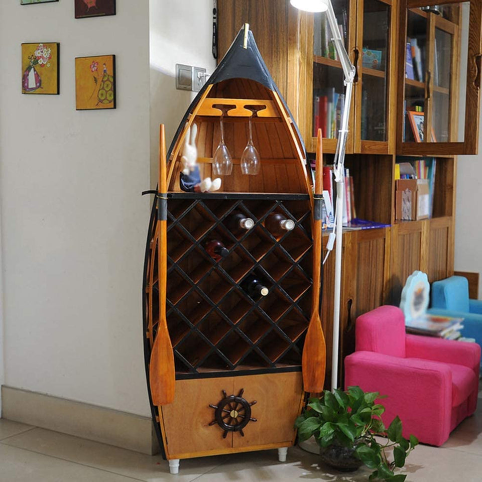 Boat Shaped Wooden Wine Rack and Bookshelf CharmyDecor 135 x 57cm CharmyDecor