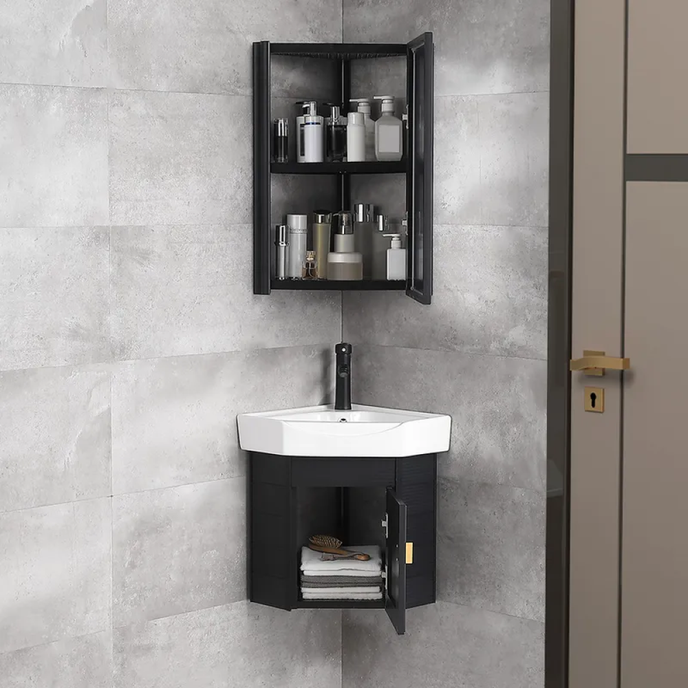 Black Corner Floating Bathroom Vanity- CharmyDecor