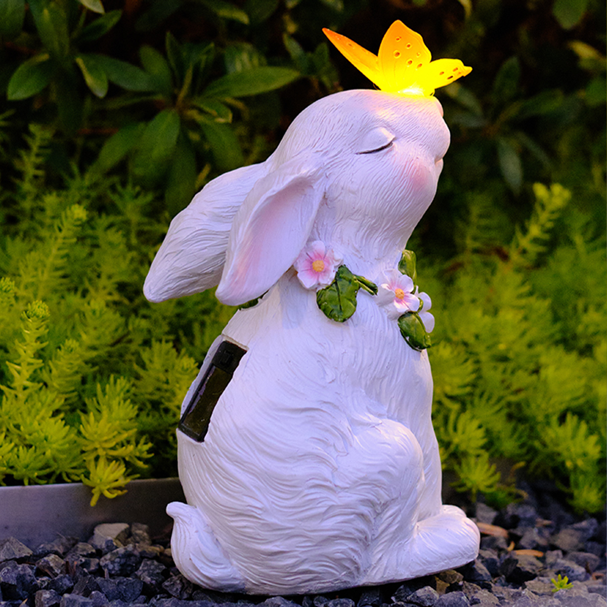 Solar-Powered Bunny Rabbit Garden Light with Butterfly – CharmyDecor