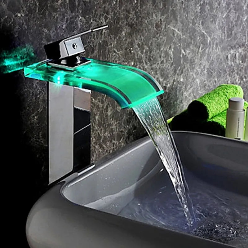 Waterfall Led Sink Faucet Cheap Bathroom Basin Faucet Digital Display