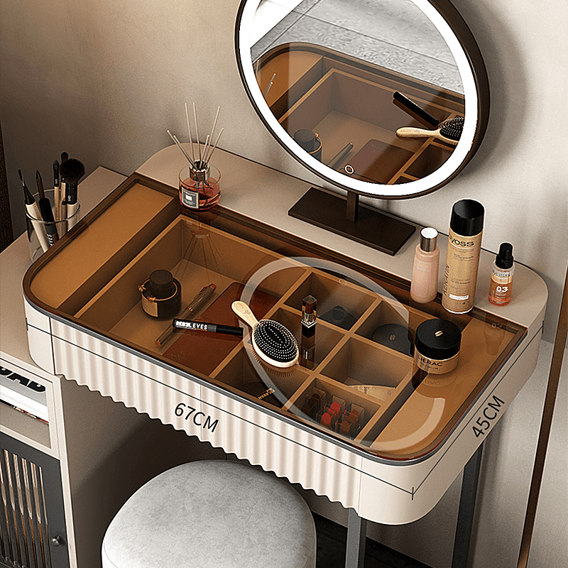 Amber Glass Top Makeup Vanity CharmyDecor CharmyDecor