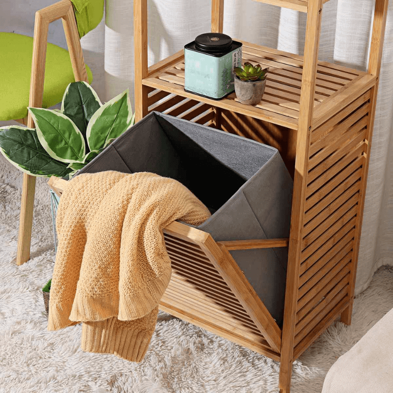 Bamboo Pull-Out Laundry Storage Rack Organizer – CharmyDecor