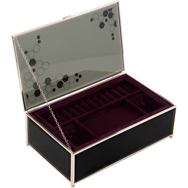 Black Glass Jewelry Storage Box- CharmyDecor
