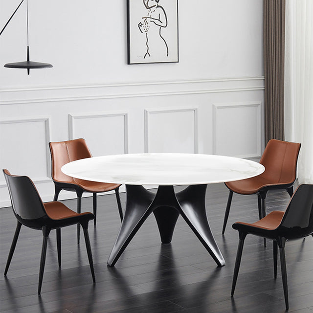 Modern White Round Dining Table with Black Fiberglass Base – CharmyDecor