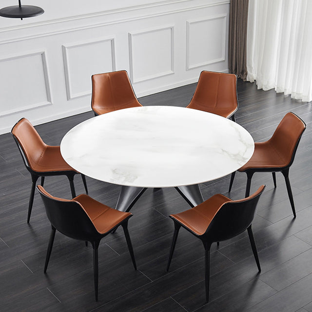 Modern White Round Dining Table with Black Fiberglass Base – CharmyDecor