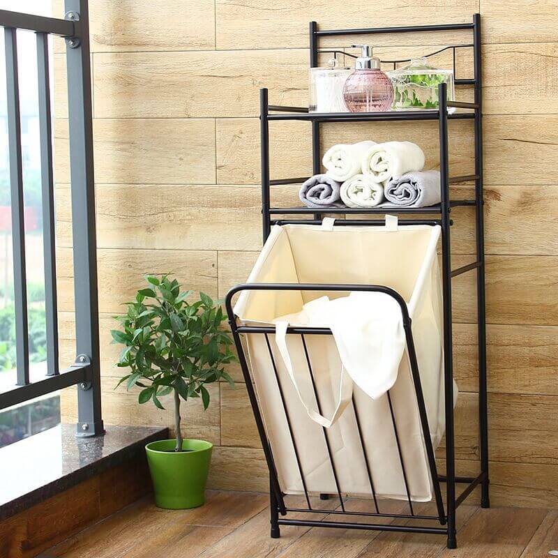 Space-Saving Double-Layer Rack with Pull-Down Hamper – CharmyDecor
