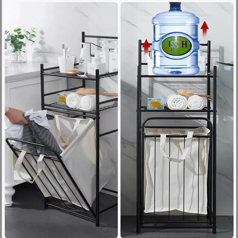 Space-Saving Double-Layer Rack with Pull-Down Hamper – CharmyDecor