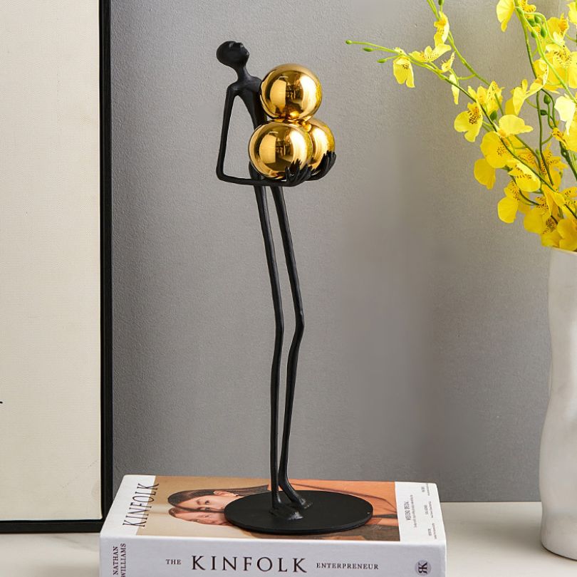 Premium Miniature Human Statue with Gold Ball Accent – CharmyDecor