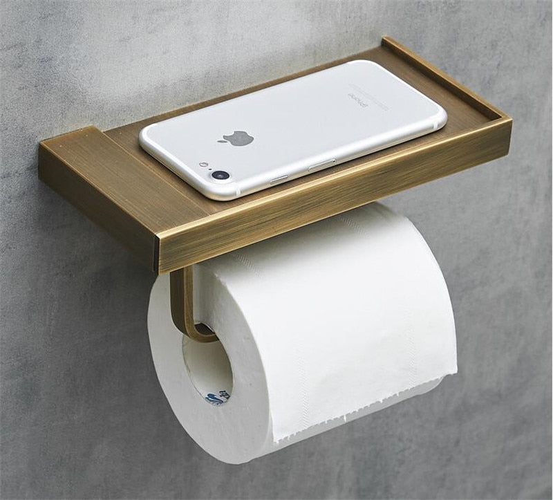 Gold Solid Brass Toilet Roll Holder & Shelf Toilet Paper Holder