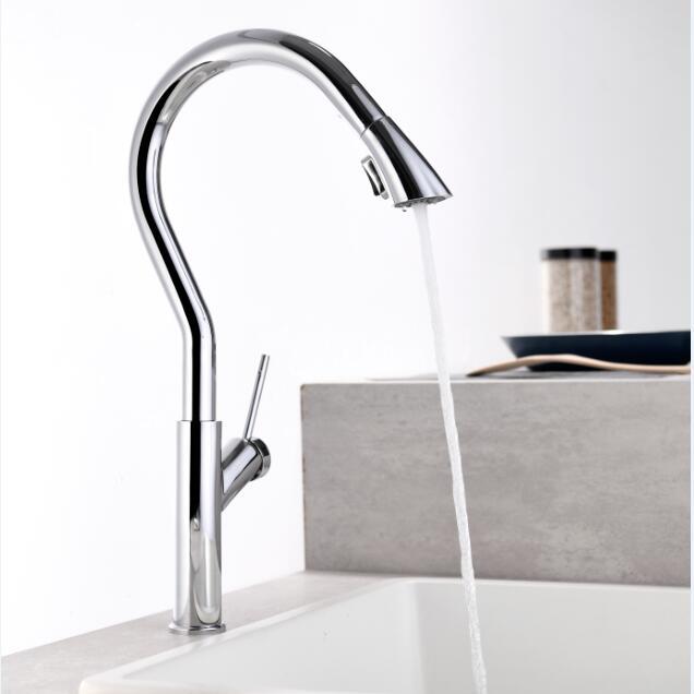 SENLESEN Chrome Pull-Out Kitchen Faucet – Single Hole, Deck Mount, 360° Swivel
