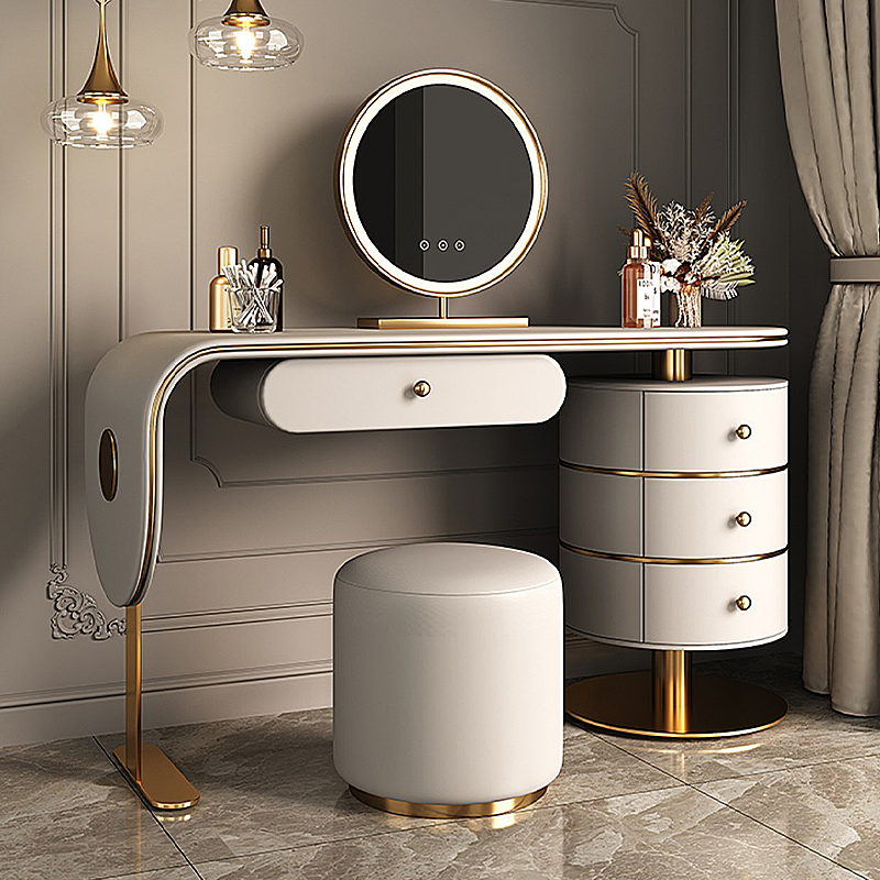 Andee Set Deluxe Makeup Vanity Set: LED Mirror, Stool & 4 Drawers – CharmyDecor