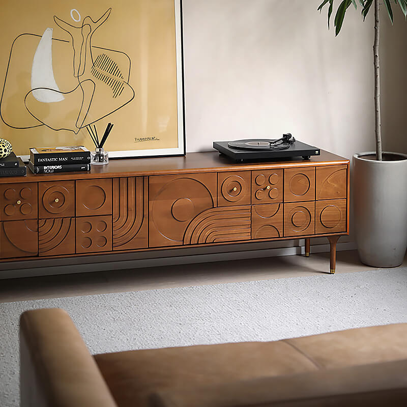 MidCentury Carved Solid Wood TV Stand Default Title CharmyDecor