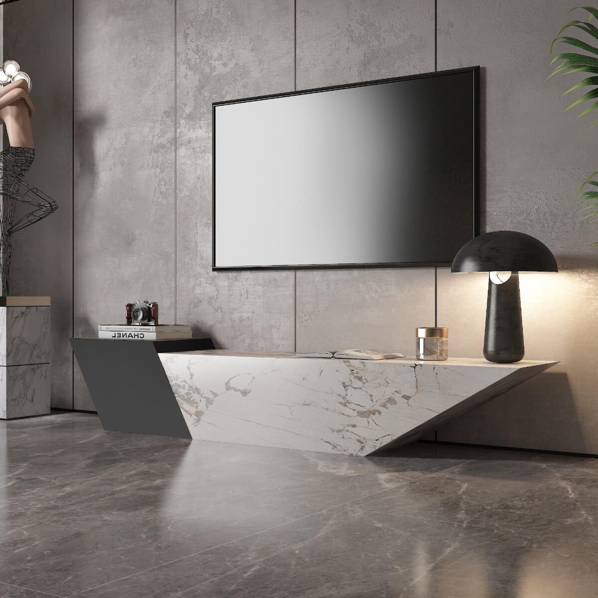 Elegant Modern Marble TV Stand Minimalist Design Style CharmyDecor elegant-modern-marble-tv-stand-minimalist-design-style-charmydecor