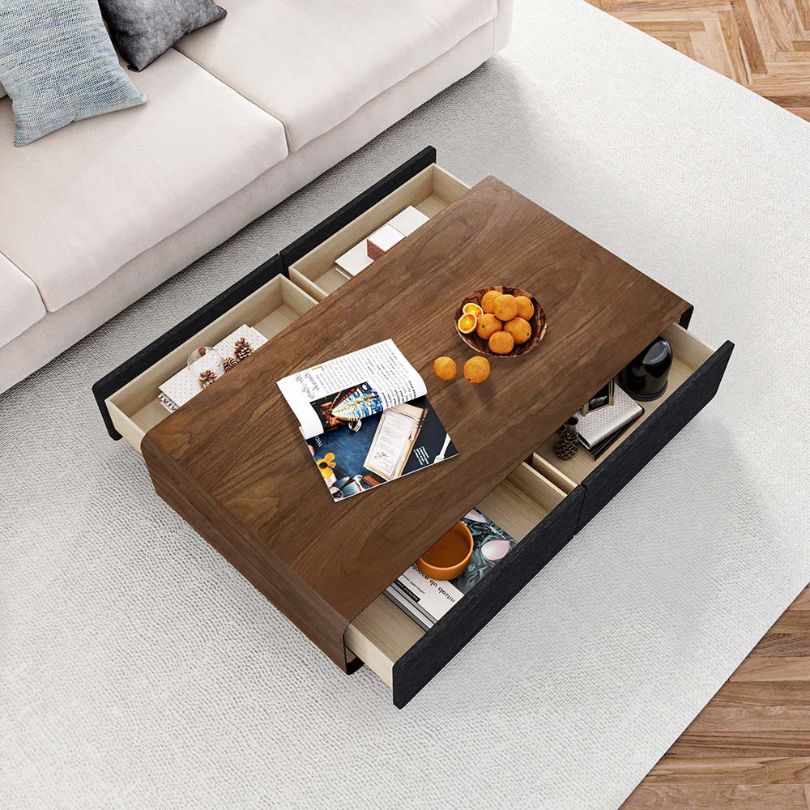 Modern Walnut Wood Coffee Table with Storage - CharmyDecor