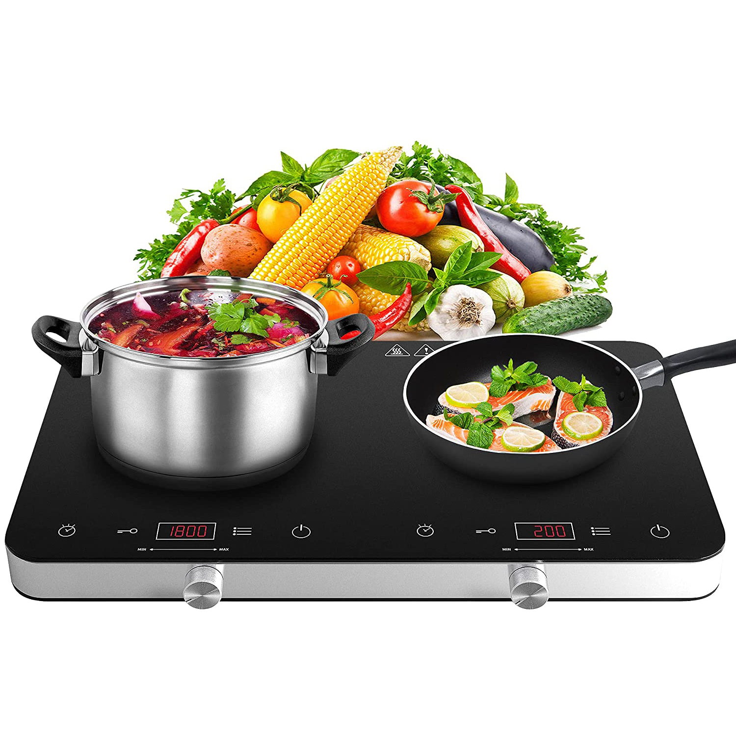 Double Induction Cooktop 12 Inch Electric Stovetop, 2 Burner 9 Power Levels