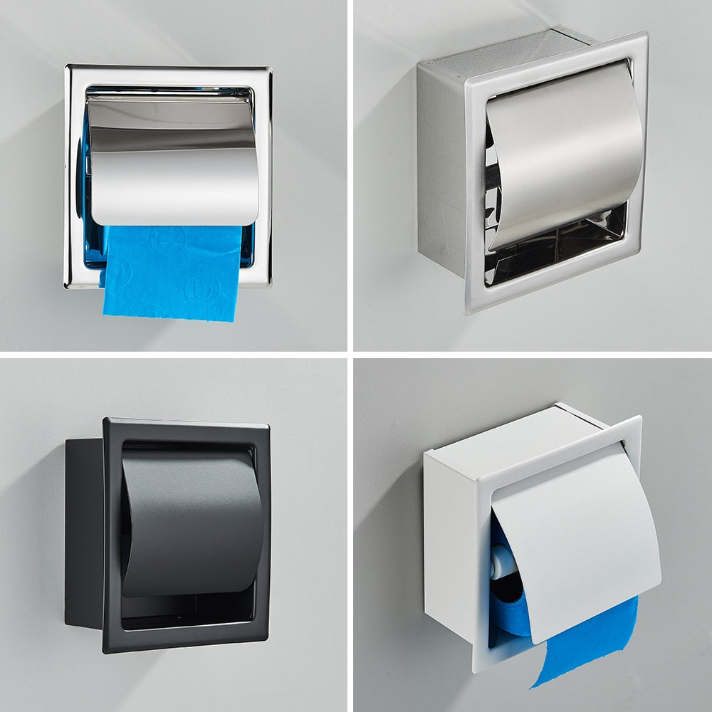 Recessed Matte Black Recessed Toilet Paper Roll Holder, Stainless Steel  Tissue Paper Holder Storage Box for Bathroom, Kitchen