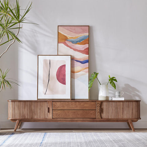 Solid Wood TV Console with Tambour Doors