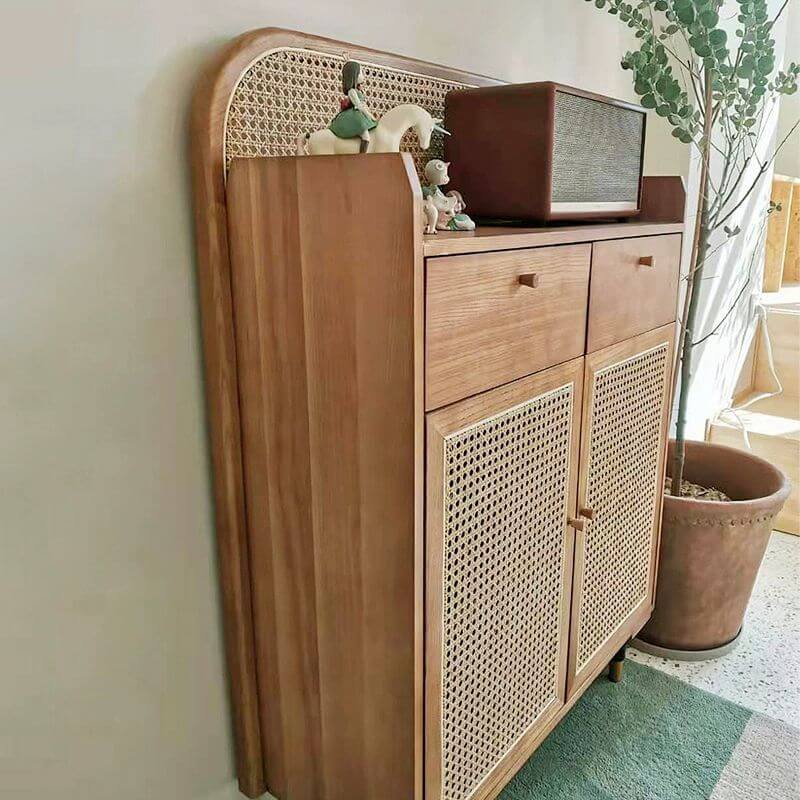 ModernLuxe Dining Room/Living Room Storage Cabinet with Two Drawers and Four Classic Rattan Basket Brown-Rustic