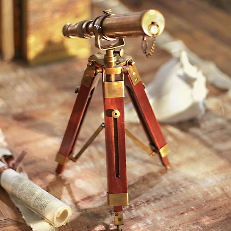 Vintage Antique Style Solid Brass Telescope & Wood Tripod – Early Home Decor