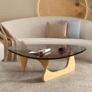 Ash Wood Glass Top Coffee Table - Black Wood / Brown Glass - CharmyDecor